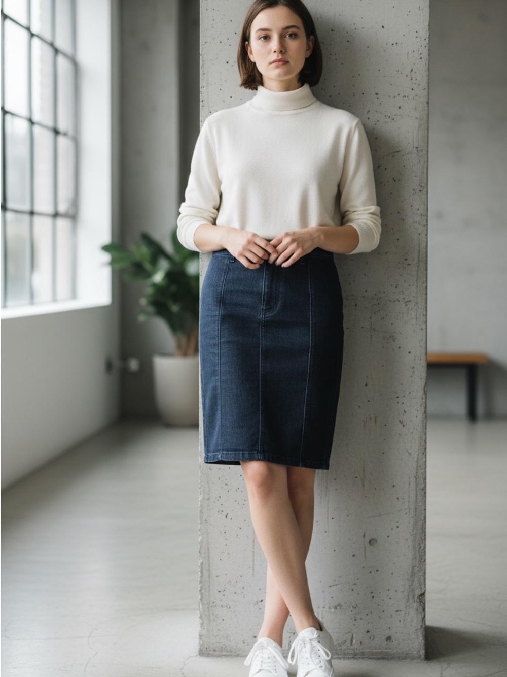 Ann Taylor Dark Navy Denim Pencil Skirt